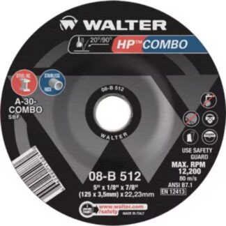 Walter 08B512 HP Combo Cutting and Grinding Wheel 5″ x 1/8″ x 7/8″ Type 27