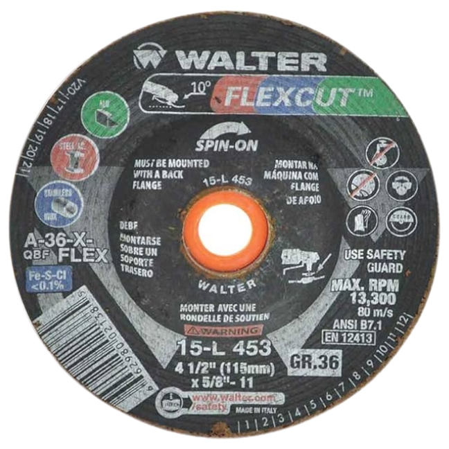 Walter 15L453 FLEXCUT™ Grinding Wheel 36G 4-1/2" Type 29S for SS & Aluminum