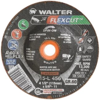 Walter 15L456 FLEXCUT™ Grinding Wheel 60G 4-1/2" Type 29S for SS & Aluminum