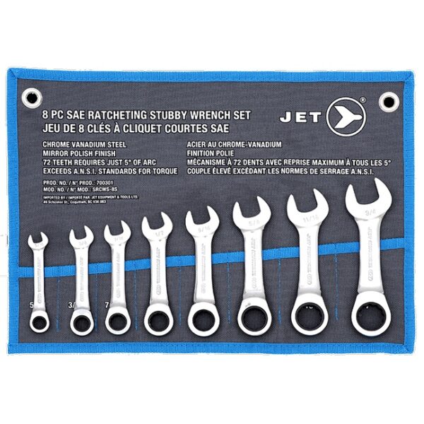 Jet 700301 Ratcheting Stubby Wrench Set SAE 8PC