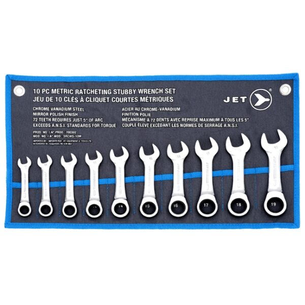 Jet 700302 SRCWS-10M Metric Ratcheting Stubby Combination Wrench Set 10-Piece