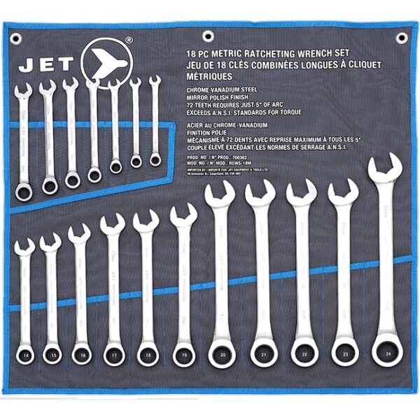 Jet 700362 Ratcheting Wrench Set Metric 18PC