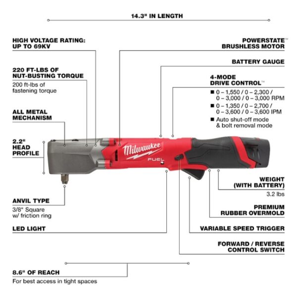 Milwaukee 2564-22 M12 FUEL 38 Drive Right Angle Impact Wrench Kit (1) Milwaukee 2564-22 M12 FUEL 3/8" Drive Right Angle Impact Wrench Kit