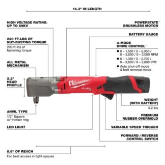 Milwaukee 2565-22 M12 FUEL 1/2" Drive Right Angle Impact Wrench with Friction Ring Kit