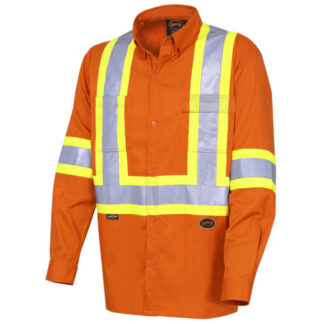 Pioneer 4441 V2120510 Hi-Viz Ultra Cool Cotton Long-Sleeve Safety Shirt-Orange