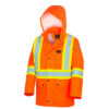 Pioneer 5892PKT V3520550 Hi-Viz Flame Resistant PU Stretch Waterproof Safety Rain Jacket with Pockets-Orang