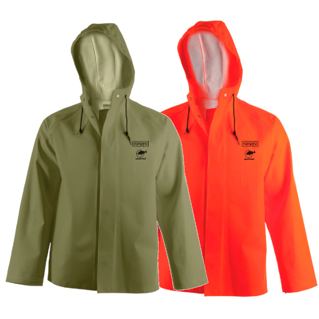thumbnail image 2 of Pioneer Snapper Rain Jacket With Hood – Moss Green, PVC Poly-Cotton, Abrasion Resistant, Size S 2 of 11