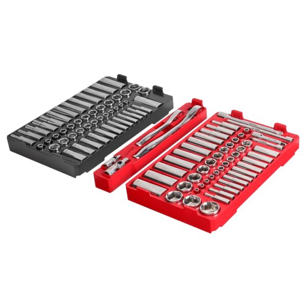 Milwaukee 48-22-9486 PACKOUT 1/4″ and 3/8” Drive Metric and SAE Ratchet and Socket Set 106-Piece