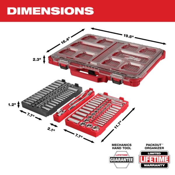 Milwaukee 48-22-9486 PACKOUT 1/4″ and 3/8” Drive Metric and SAE Ratchet and Socket Set 106-Piece