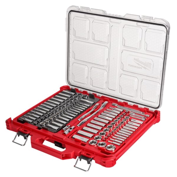 Milwaukee 48-22-9486 PACKOUT 14″ and 38” Drive Metric and SAE Ratchet and Socket Set 106-Piece Milwaukee 48-22-9486 PACKOUT 1/4″ and 3/8” Drive Metric and SAE Ratchet and Socket Set 106-Piece