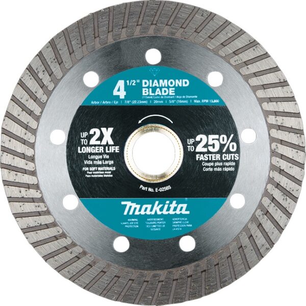 Makita E-02565 Diamond Blade Turbo Soft Material Makita E-02565 4‑1/2" Diamond Blade Turbo Soft Material