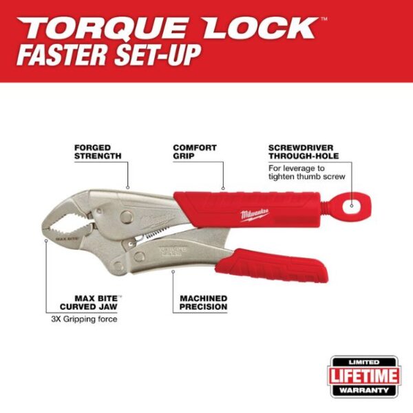Milwaukee 48-22-3710 10" TORQUELOCK MAXBITE Curved Jaw Locking Pliers with Grips