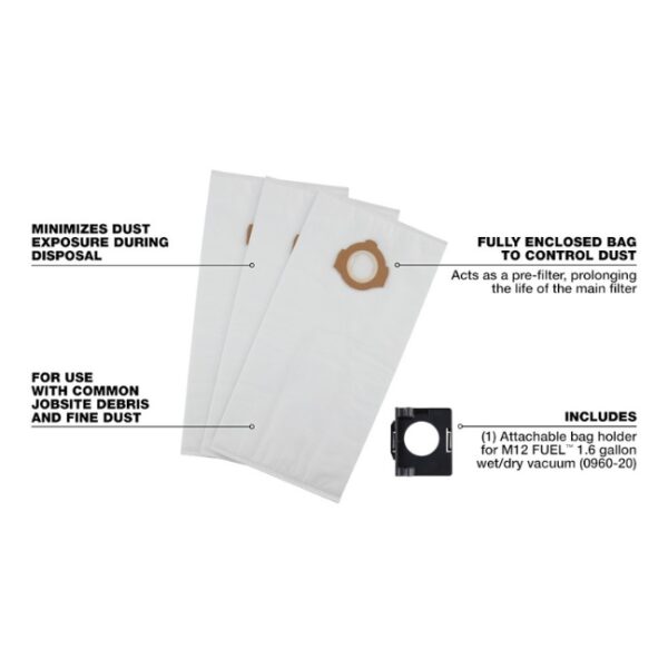 Milwaukee 49-90-2016 Fleece Vacuum Dust Bags 3-Pack