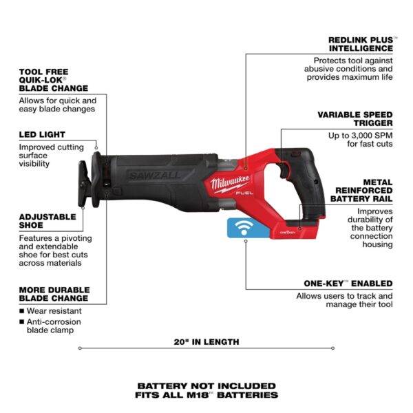 Milwaukee 2822-22 M18 FUEL SAWZALL Recip Saw Kit with ONE-KEY