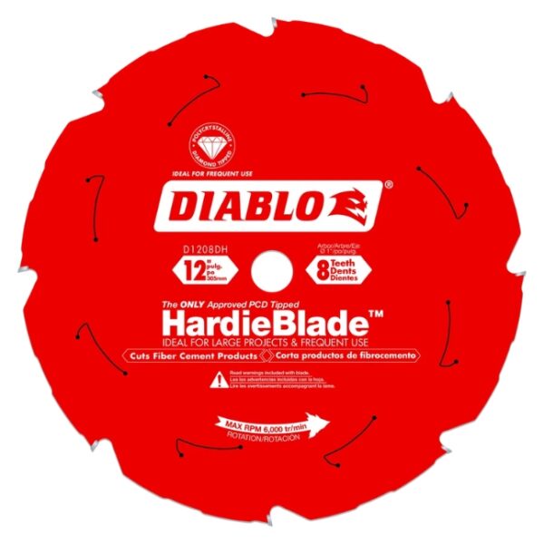 Diablo D1208DH HARDIE-BLADE 12" x 8T Fiber Cement Table/Miter Saw Blade Diablo D1208DH HARDIE-BLADE 12" x 8T Fiber Cement Table/Miter Saw Blade