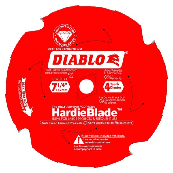 Diablo D0704DH HARDIEBLADE 7‑1/4" x 4T Saw Blade for Fiber Cement