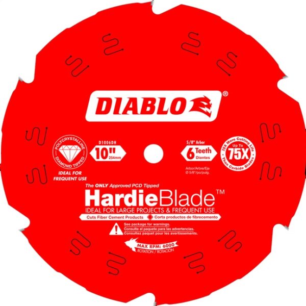 Freud D1006DHC Diablo Fiber Cement Circular Saw Blade Diablo D1006DH HARDIEBLADE 10" x 6T Saw Blade for Fiber Cement