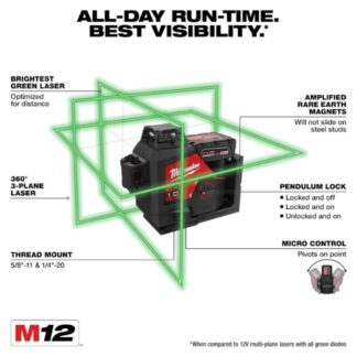 Milwaukee 3632-21 M12 Green 360° 3-Plane Laser Kit