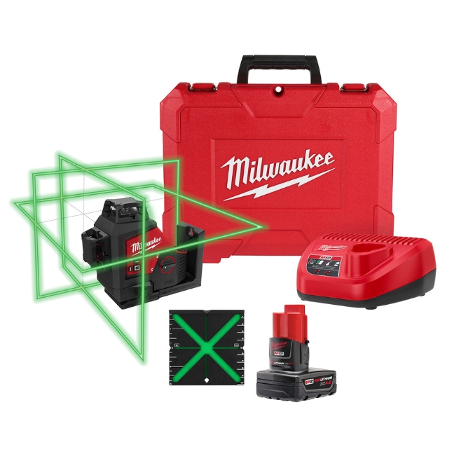 Milwaukee 3632 21 M12 Green 360 3 Plane Laser Kit BC Fasteners