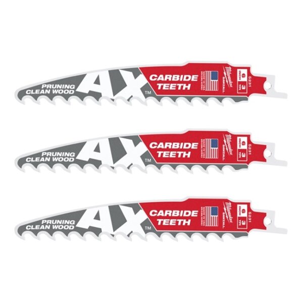Milwaukee 48-00-5331 AX 6" 3TPI Carbide Tipped SAWZALL Blade for Pruning Clean Wood 3-Pack