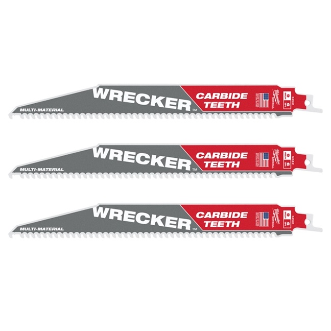 Milwaukee 48-00-5342 9" 6-TPI The Wrecker SAWZALL Blade with Carbide Teeth 3-Pack