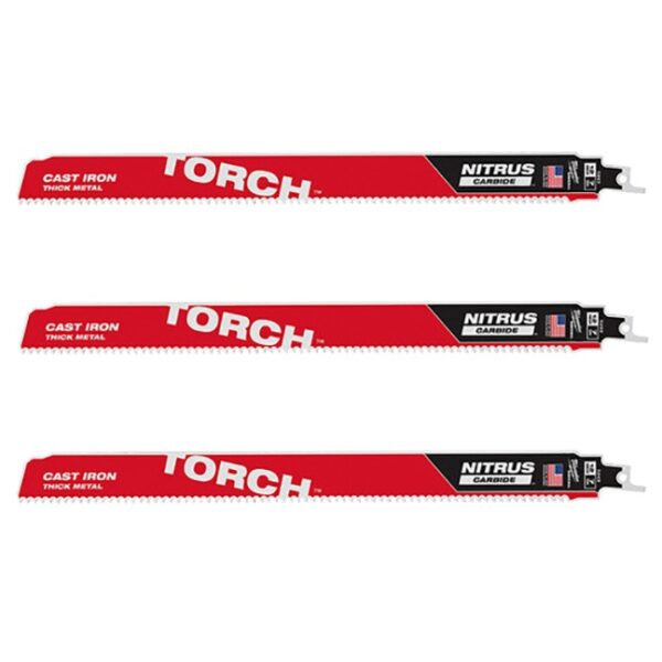 Milwaukee 48-00-5363 TORCH 12" 7TPI NITRUS CARBIDE Tipped SAWZALL Blade for Thick Metal 3-Pack