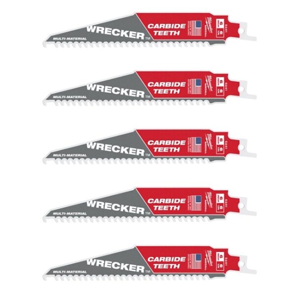 Milwaukee 48-00-5541 THE WRECKER 6" 6TPI Carbide Tipped SAWZALL Blade for Clean Wood and Thick Metal 5-Pack