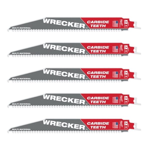 Milwaukee 48-00-5542 THE WRECKER 9" 6TPI Carbide Tipped SAWZALL Blade for Clean Wood and Thick Metal 5-Pack
