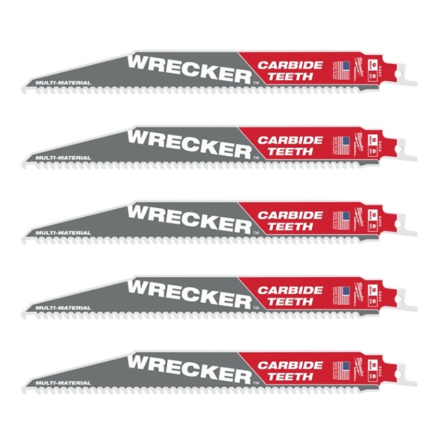Milwaukee 48-00-5542 9" 6-TPI The Wrecker SAWZALL Blade with Carbide Teeth 5-Pack