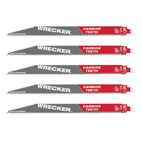 Milwaukee 48-00-5543 THE WRECKER 12" 6TPI Carbide Tipped SAWZALL Blade for Clean Wood and Thick Metal 5-Pack