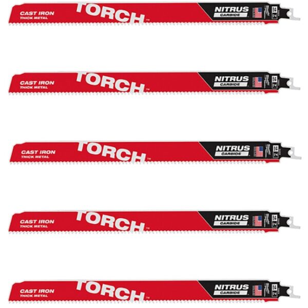 Milwaukee 48-00-5563 7-TPI The Torch Reciprocating Saw Blade with Carbide Teeth 5Pk Milwaukee 48-00-5563 TORCH 12" 7TPI NITRUS CARBIDE Tipped SAWZALL Blade for Thick Metal 5-Pack