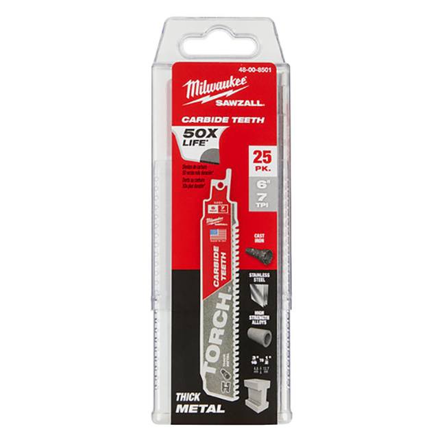 Milwaukee 48-00-8501 6" 7-TPI TORCH™ SAWZALL Blade with Carbide Teeth 25-Pack