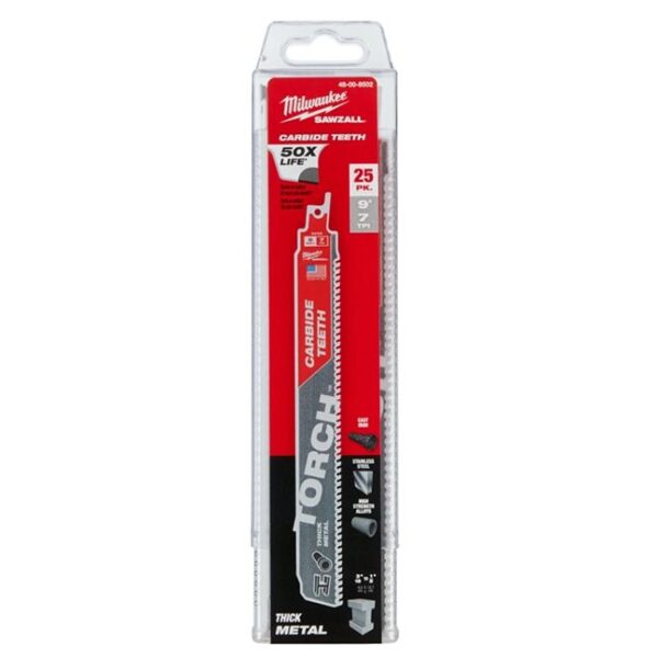 Milwaukee 48-00-8502 TORCH 9" 7TPI Carbide Tipped SAWZALL Blade for Thick Metal 25-Pack