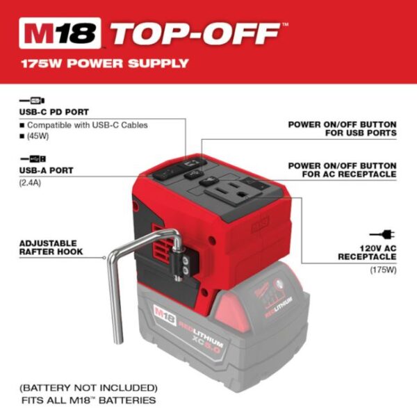 Milwaukee 2846-20 M18 TOP-OFF 175W Power Supply - Tool Only