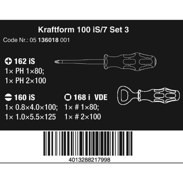 Wera 136018 Kraftform 100 iS/7 Set 3 Insulated Slim Screwdriver Set