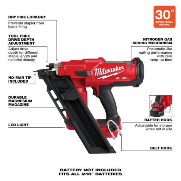 Milwaukee 2745-20 M18 FUEL 30º Framing Nailer - Tool Only