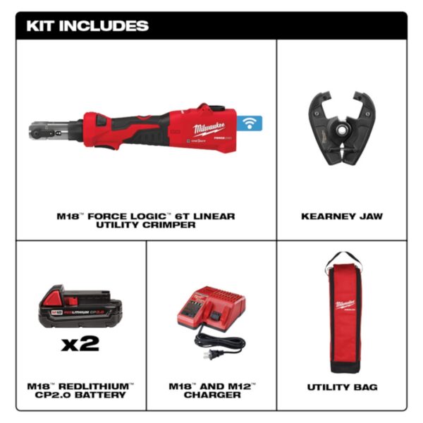 Milwaukee 2978-22K M18 FORCE LOGIC 6T Linear Utility Crimper Kit - Kearney Jaw