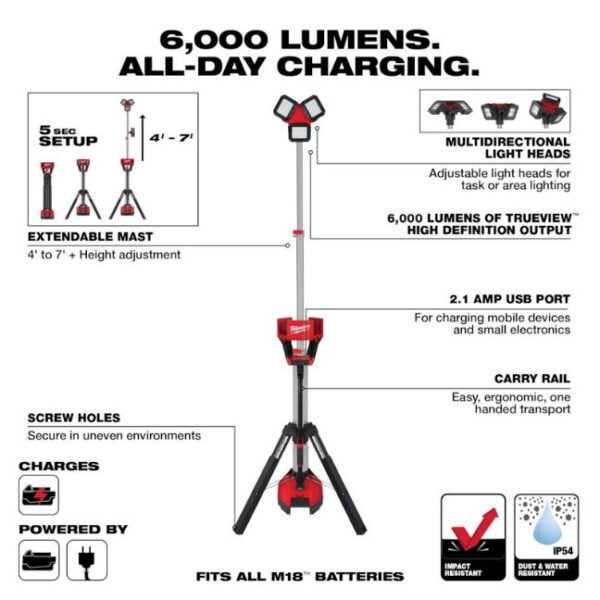 Milwaukee 2136-20 M18 ROCKET Tower Light/Charger - Tool Only