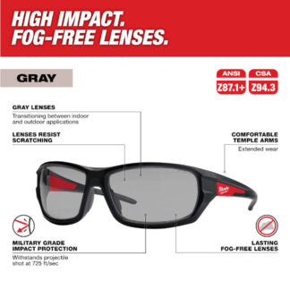 Milwaukee 48-73-2125 Performance Safety Glasses Gray Fog-Free Lenses2
