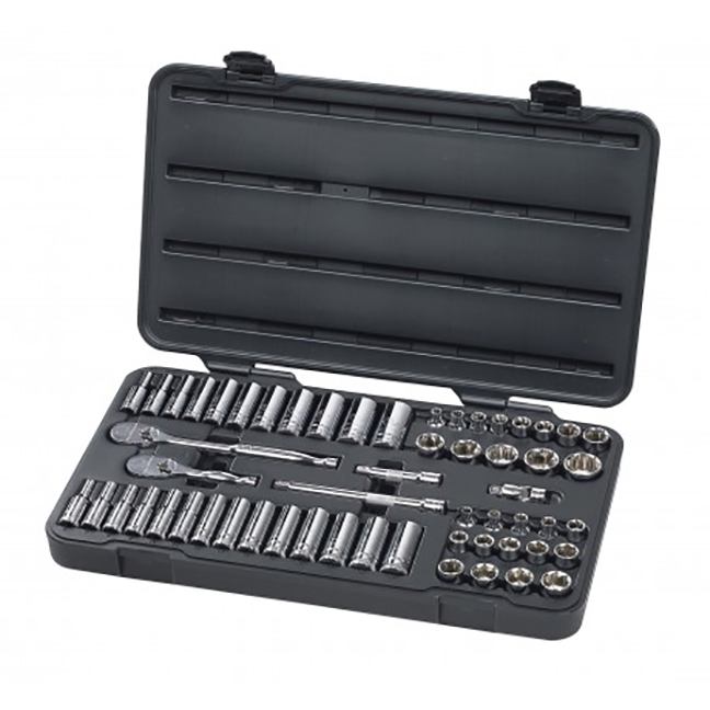 GearWrench 80550 57 Pc. Drive 6 Point Standard & Deep SAE Metric Mechanics Tool Set