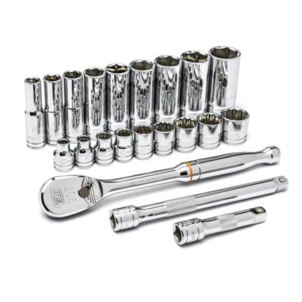 GearWrench 80557 3/8" Drive 6 and 12 Point Standard and Deep SAE Mechanics Tool Set 21-Piece