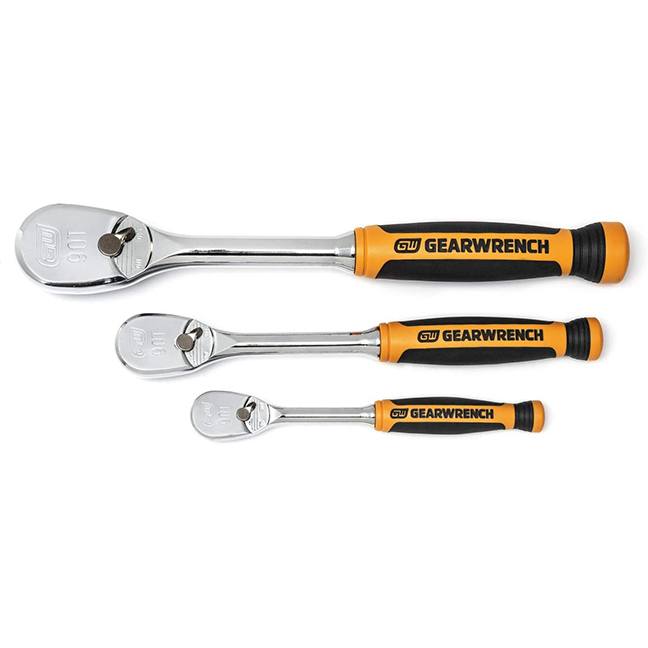 GearWrench 81207T 1/4", 3/8", & 1/2" Drive 90-Tooth Dual Material Teardrop Ratchet Set
