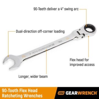 GearWrench 86759 90-Tooth 12-Point Flex Head SAE Ratcheting Combination Wrench Set 14-Piece