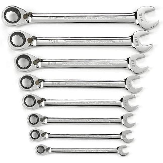 GearWrench 9533N 8-Piece SAE 12 Point Reversible Ratcheting Combination Wrench Set