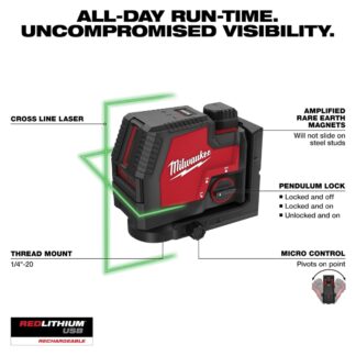 Milwaukee 3521-21 USB Rechargeable Green Cross Line Laser
