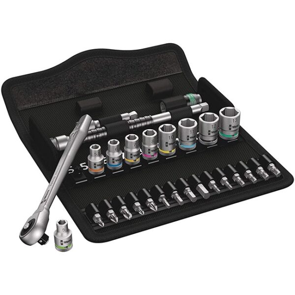 Wera 004017 8100 SA 7 Zyklop Metal Metric Ratchet w/ Push-Through 1/4" Drive 28-Piece