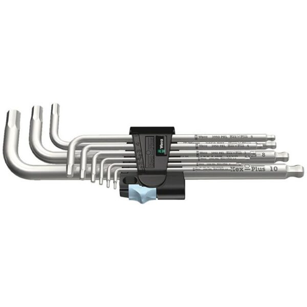 Wera 073544 3950/9 Hex-Plus Metric Stainless Steel 1 L-Key Set 9-Piece