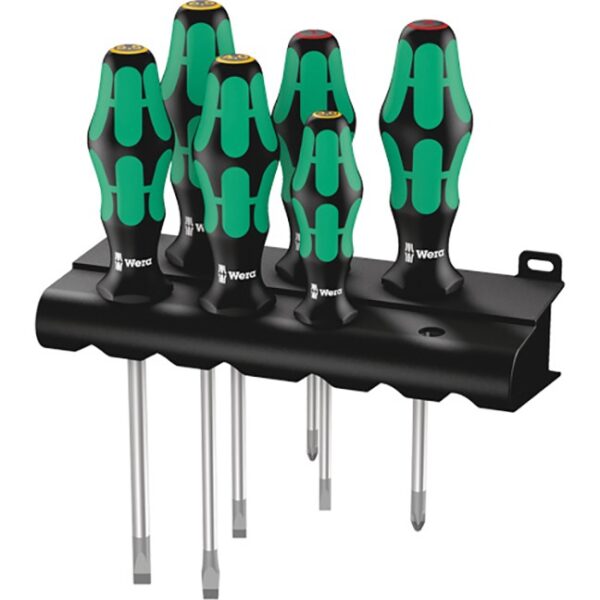 Wera 105650 334/6 Rack Kraftform Slotted and Phillips Screwdriver Set 6-Piece