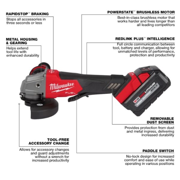 Milwaukee 2880-22 M18 FUEL 4-1/2" / 5" Grinder with Paddle Switch Kit