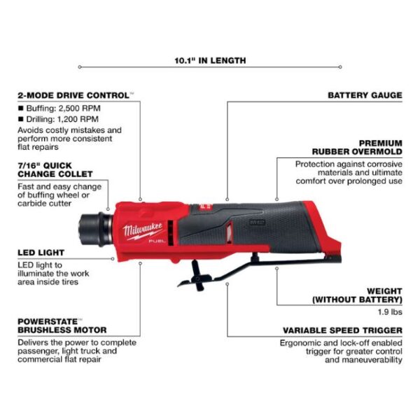 Milwaukee 2409-20 M12 FUEL Cordless Low Speed Tire Buffer-Tool Only